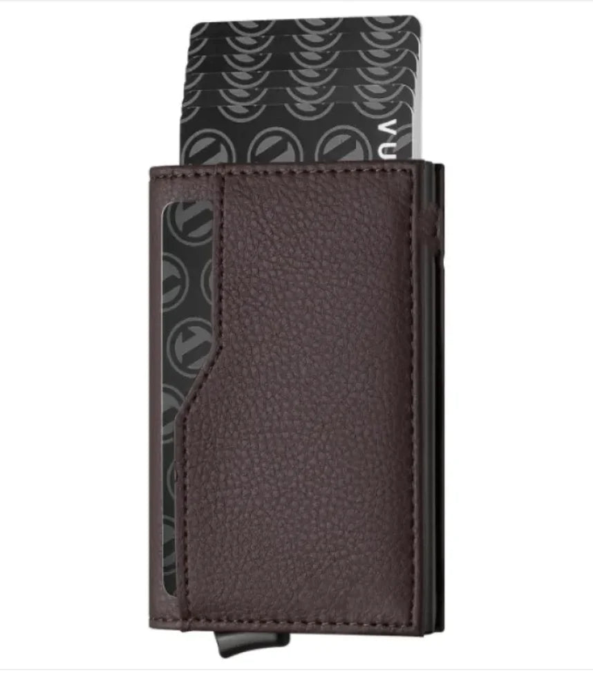 Automatic Leather Credit Card Case with Dual ID Windows