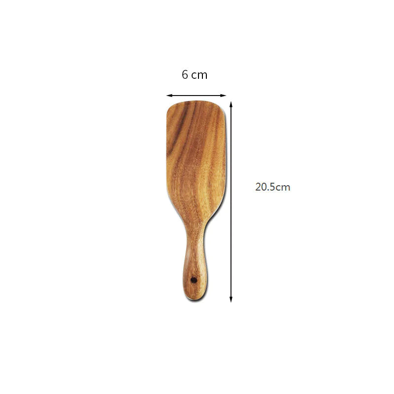 Acacia Teak Wood Long-Handled Cooking Spatula Set – Perfect for Mixing & Serving in Style!