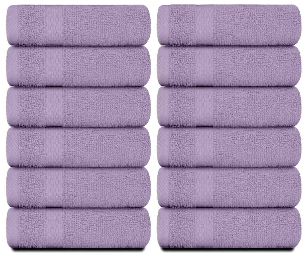 Luxury Washcloths for Bathroom Hotel Spa Bulk Set of 12 Lavender 13x13 Inch