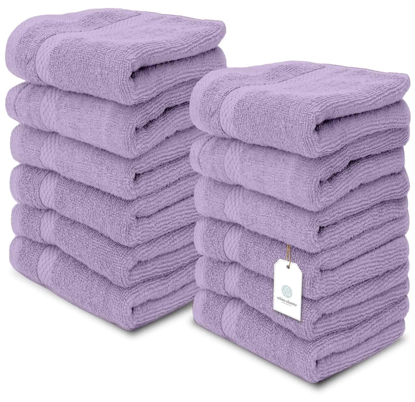 Luxury Washcloths for Bathroom Hotel Spa Bulk Set of 12 Lavender 13x13 Inch