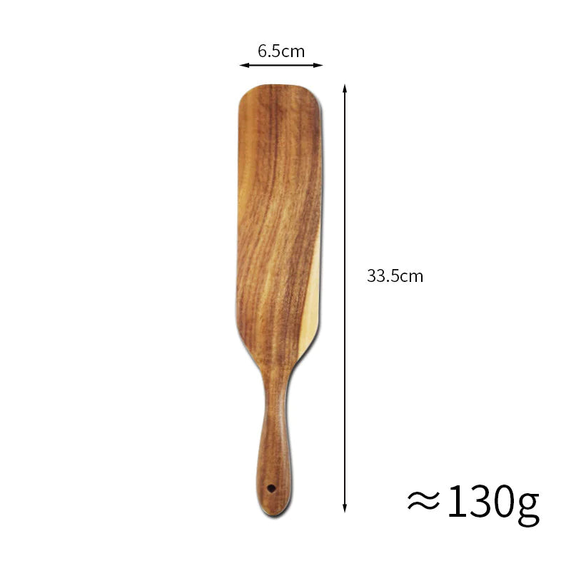 Acacia Teak Wood Long-Handled Cooking Spatula Set – Perfect for Mixing & Serving in Style!