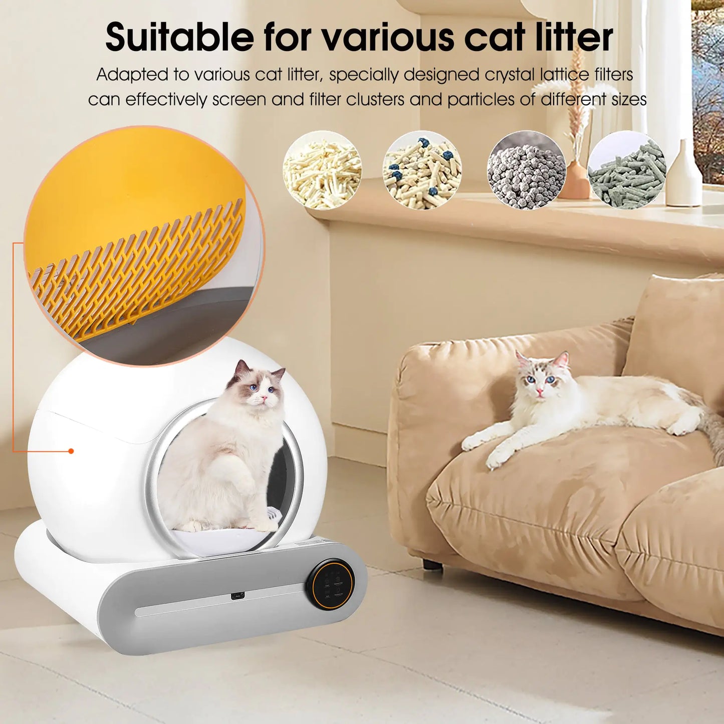 Self-cleaning Litter Box, Automatic Scooping And Deodorization, App Control Supports 2.4G WiFi, Intelligent Automatic Litter Box With Padding