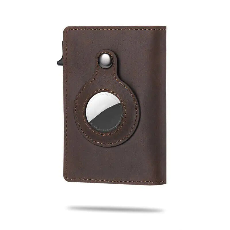 For Airtag Wallet Case Genuine Leather Credit Card Holder Magnetic Air Tag Cover