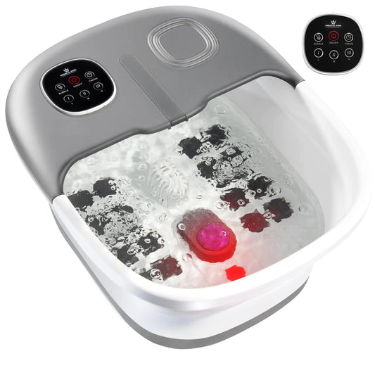 Medical king Foot Spa with Heat and Massage and Jets Includes A Remote Control A Pumice Stone Collapsible Foot Spa Massager with Heat and Massage Bubbles and Vibration Grey