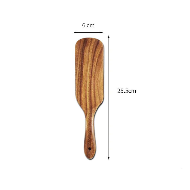 Acacia Teak Wood Long-Handled Cooking Spatula Set – Perfect for Mixing & Serving in Style!